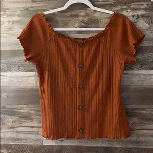 No Boundaries rust orange lettuce ruffle trim hem
